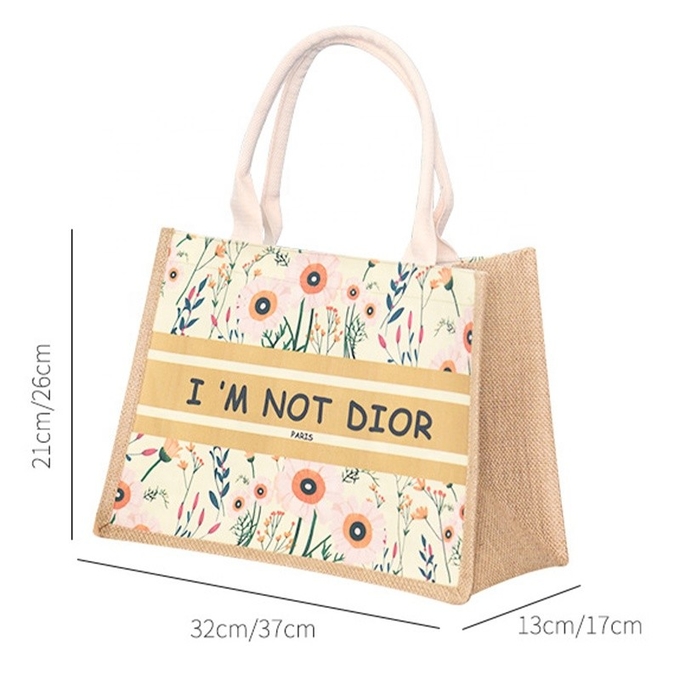 Bolsas personalizadas de jute con toque de burlap Impresión personalizada de Navidad con asas 0