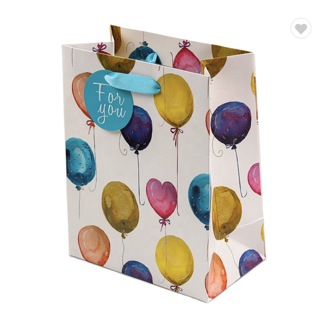 Bolsa de compras de papel personalizada de 25x15x35cm con mango con patrones de globos coloridos 0