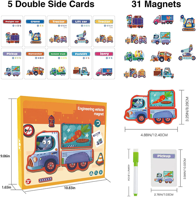 Niños en edad preescolar juguetes de rompecabezas magnéticos vehículos de ingeniería para niños de 4 a 8 años 40pcs 0