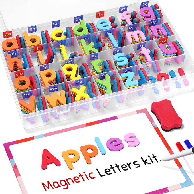 Kit de letras magnéticas para el aula 208 piezas de hojas magnéticas de doble cara Alphabet de espuma para preescolares Ortografía 0