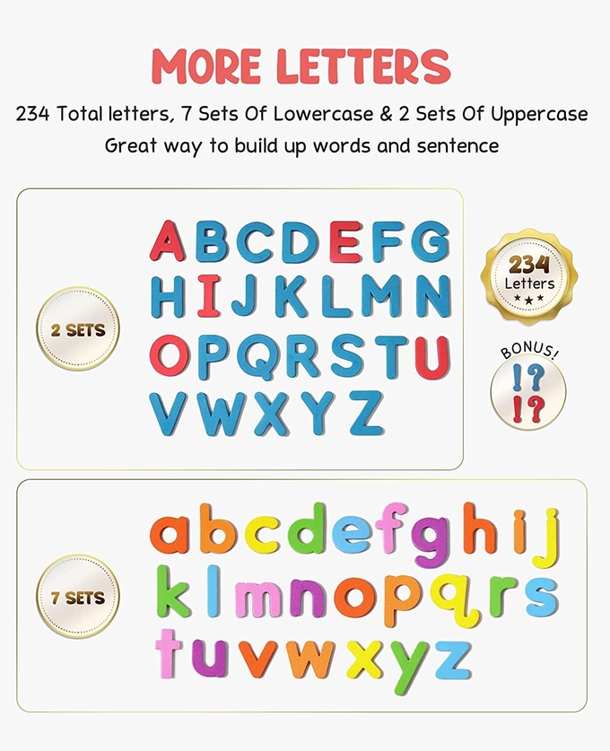 Kit de letras magnéticas para el aula 208 piezas de hojas magnéticas de doble cara Alphabet de espuma para preescolares Ortografía 1