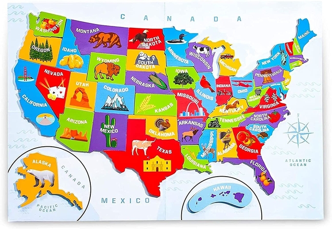 Estados Unidos América Mapa de rompecabezas con 44 piezas magnéticas de 19 x 13 pulgadas 0